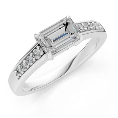 East West Emerald Gemstone Ring with Accents