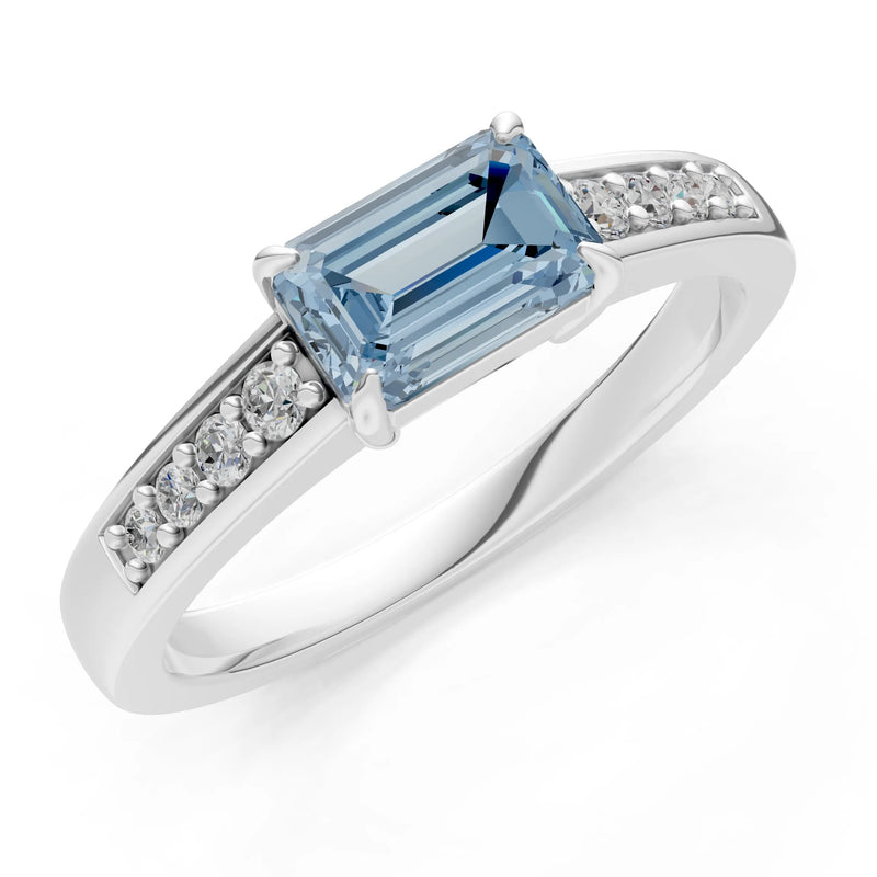 East West Emerald Gemstone Ring with Accents