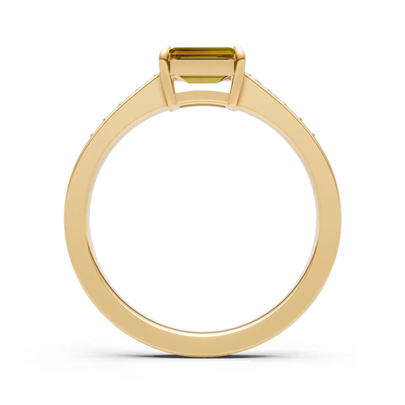Citrine East West Emerald Cut Gemstone Ring with Accents