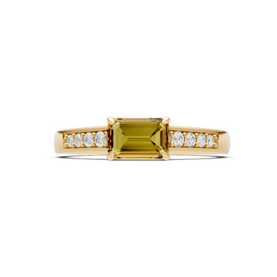 Citrine East West Emerald Cut Gemstone Ring with Accents
