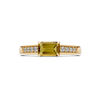 East West Emerald Gemstone Ring with Accents