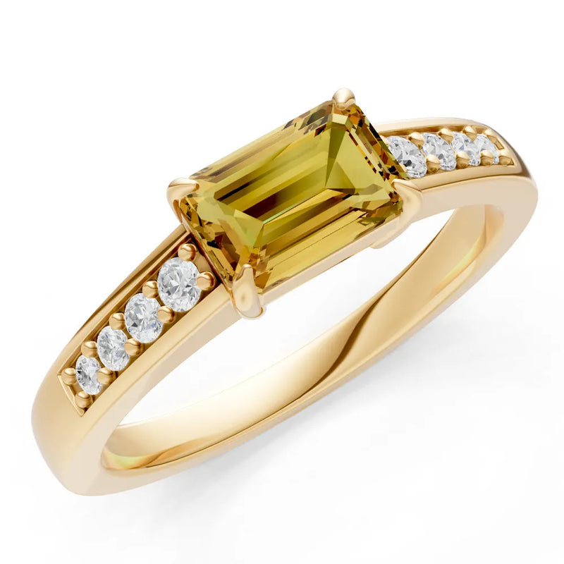Citrine East West Emerald Cut Gemstone Ring with Accents
