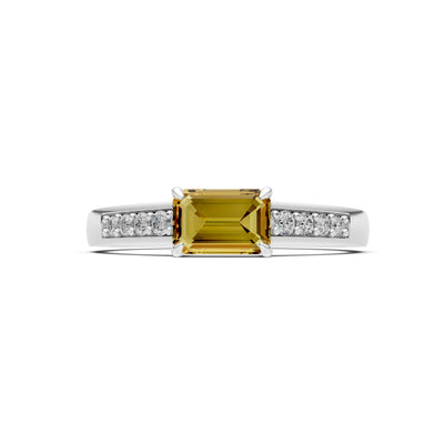 East West Emerald Gemstone Ring with Accents