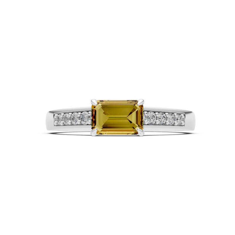 East West Emerald Gemstone Ring with Accents