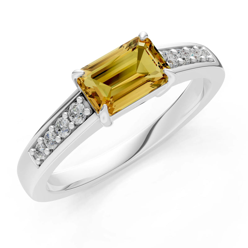 East West Emerald Gemstone Ring with Accents