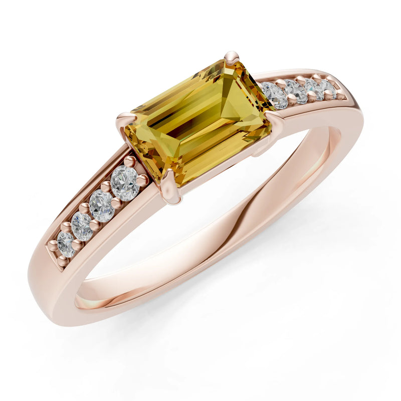 East West Emerald Gemstone Ring with Accents