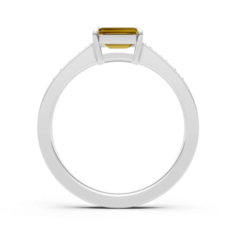 Citrine East West Emerald Cut Gemstone Ring with Accents