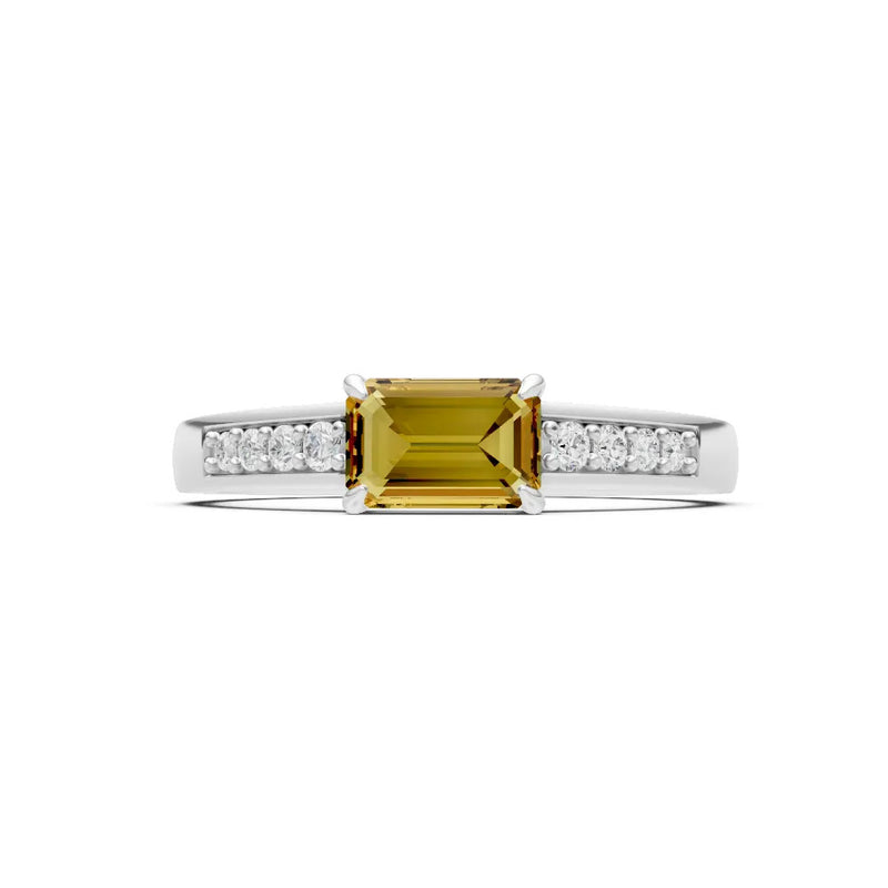 Citrine East West Emerald Cut Gemstone Ring with Accents