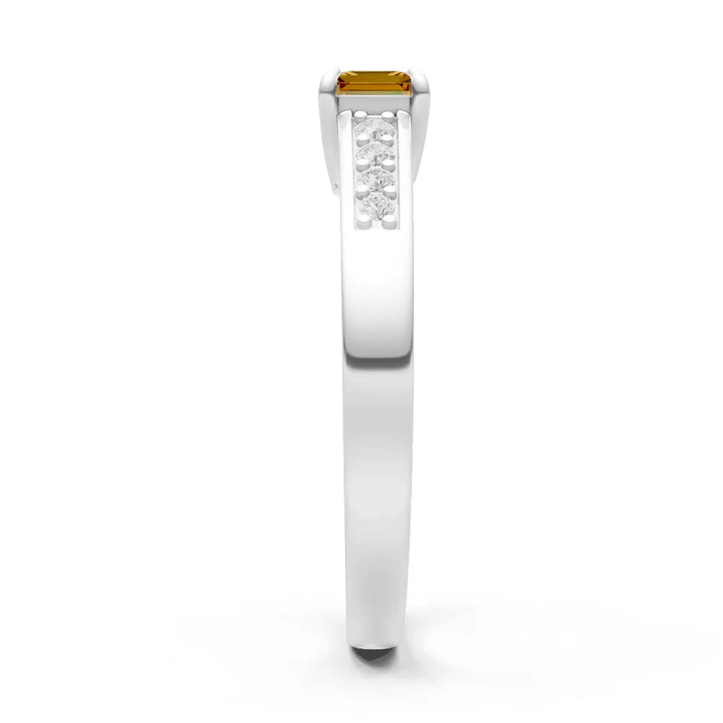 Citrine East West Emerald Cut Gemstone Ring with Accents
