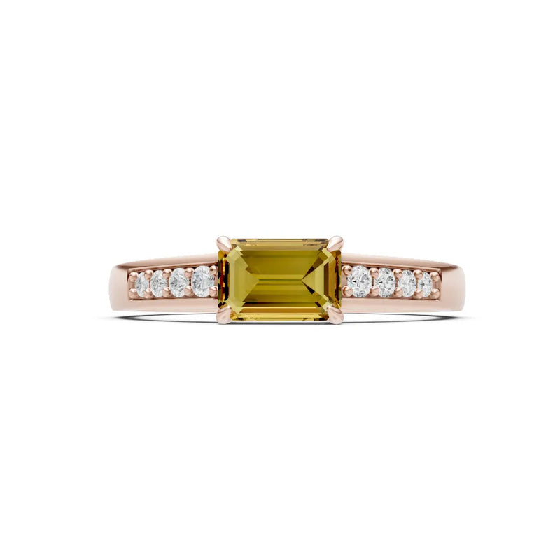 Citrine East West Emerald Cut Gemstone Ring with Accents