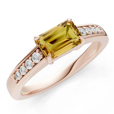 Citrine East West Emerald Cut Gemstone Ring with Accents