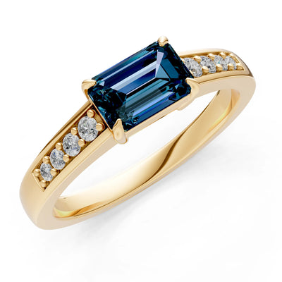 East West Emerald Gemstone Ring with Accents