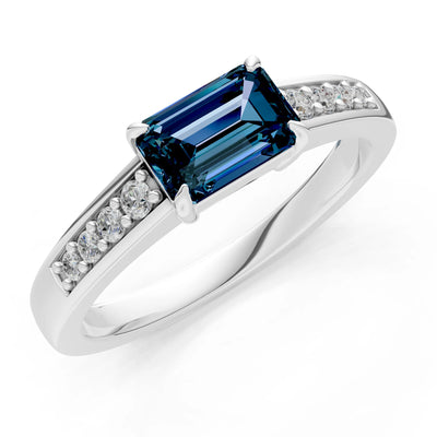 East West Emerald Gemstone Ring with Accents
