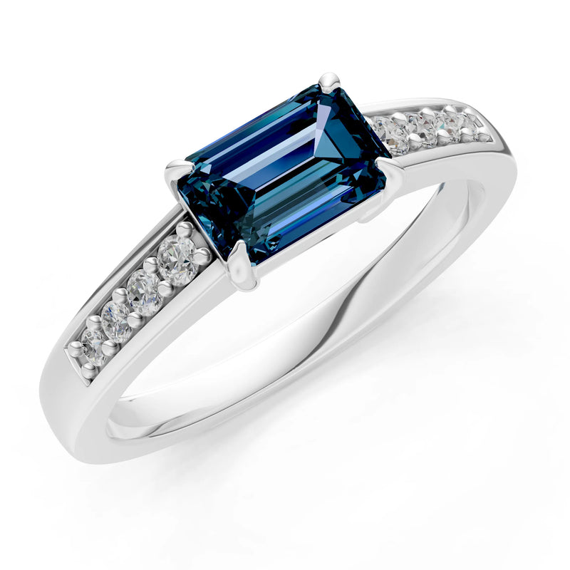 East West Emerald Gemstone Ring with Accents