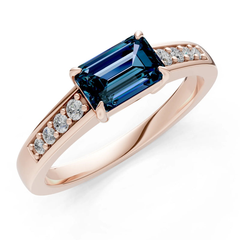 East West Emerald Gemstone Ring with Accents