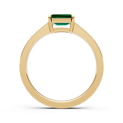 East West Emerald Gemstone Ring with Accents