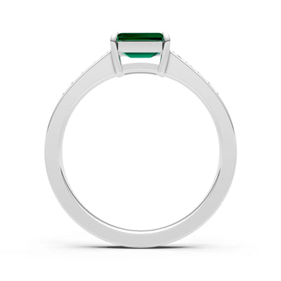 East West Emerald Gemstone Ring with Accents