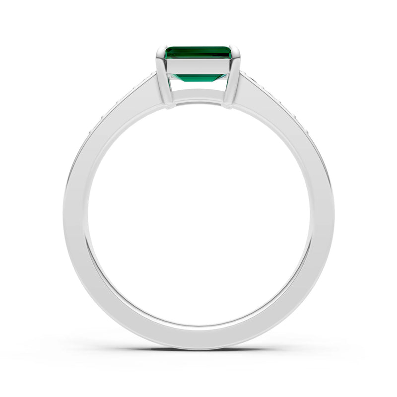East West Emerald Gemstone Ring with Accents