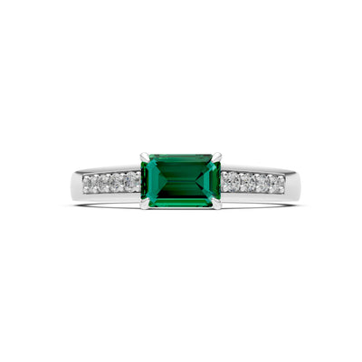 East West Emerald Gemstone Ring with Accents