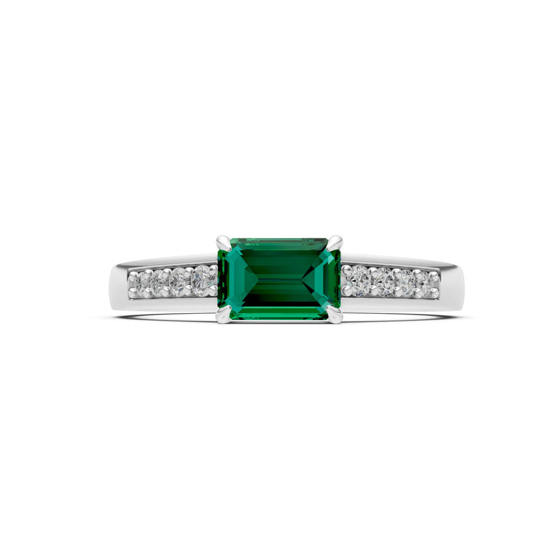 East West Emerald Gemstone Ring with Accents