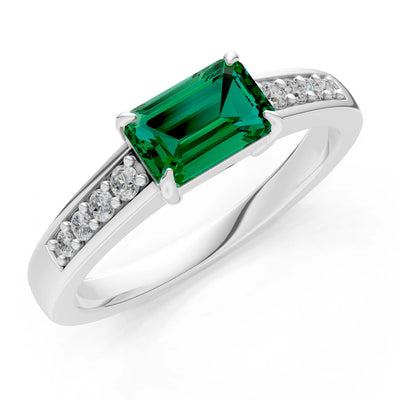 East West Emerald Gemstone Ring with Accents