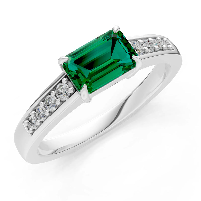 East West Emerald Gemstone Ring with Accents