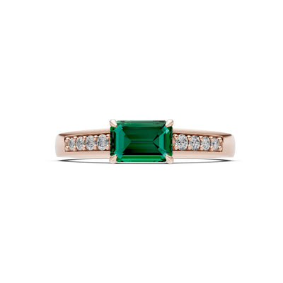East West Emerald Gemstone Ring with Accents
