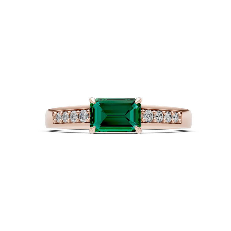 East West Emerald Gemstone Ring with Accents