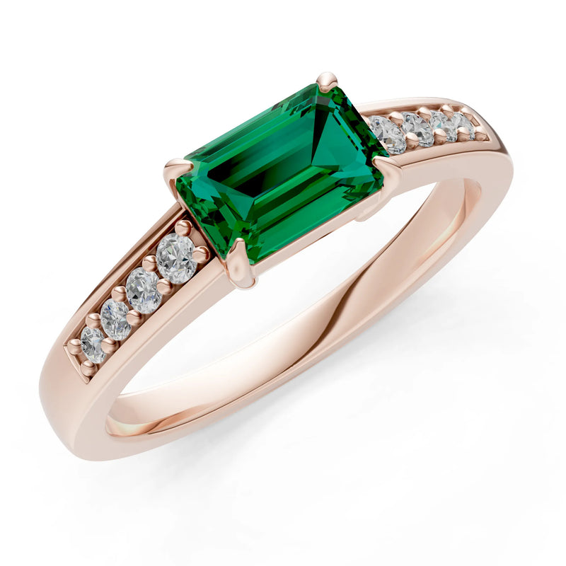 East West Emerald Gemstone Ring with Accents