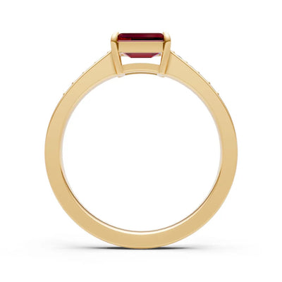 Garnet East West Emerald Cut Gemstone Ring with Accents