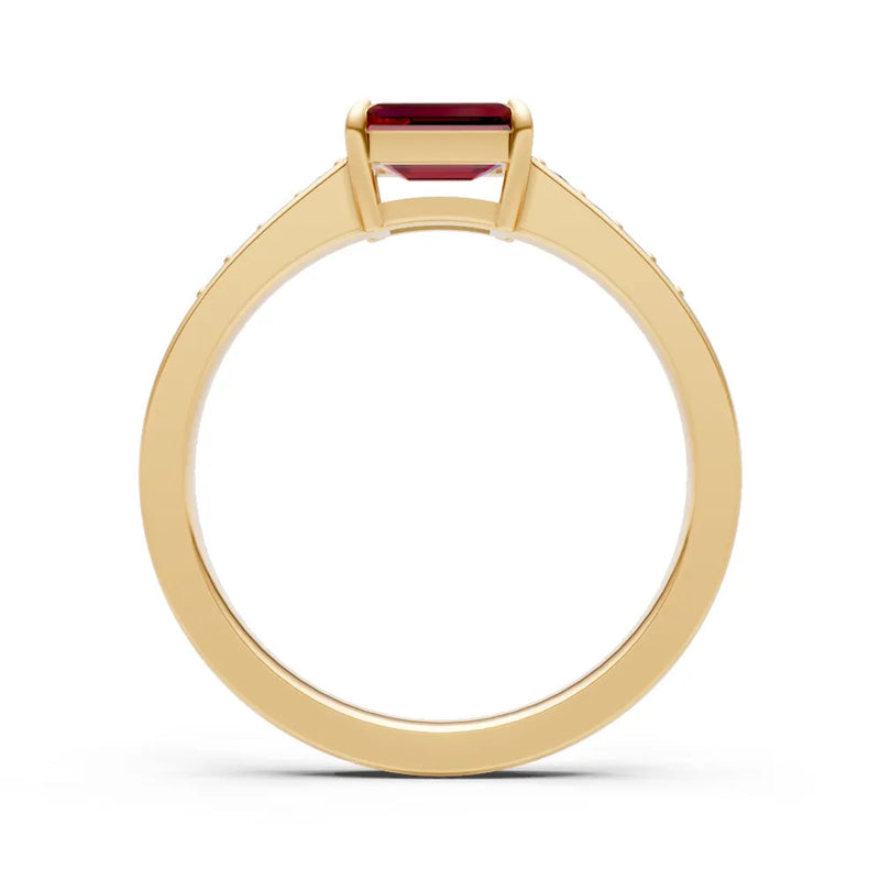 Garnet East West Emerald Cut Gemstone Ring with Accents
