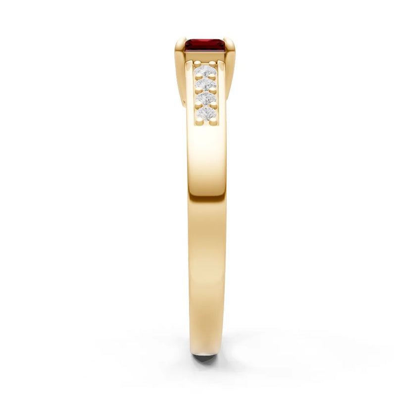 Garnet East West Emerald Cut Gemstone Ring with Accents