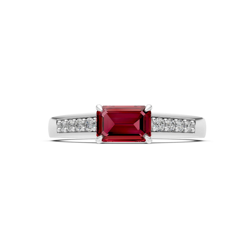 East West Emerald Gemstone Ring with Accents