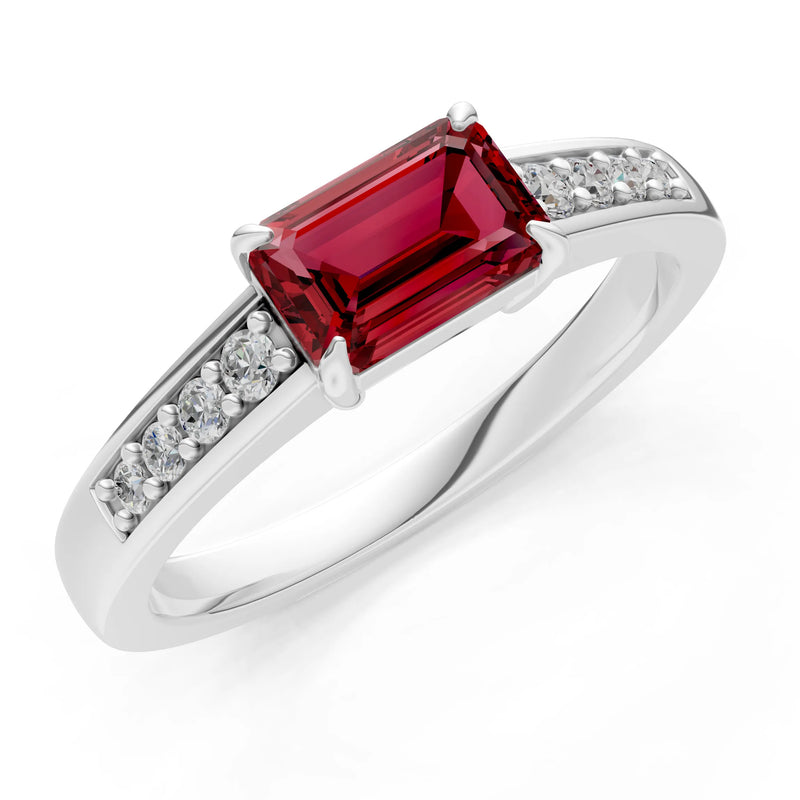 East West Emerald Gemstone Ring with Accents