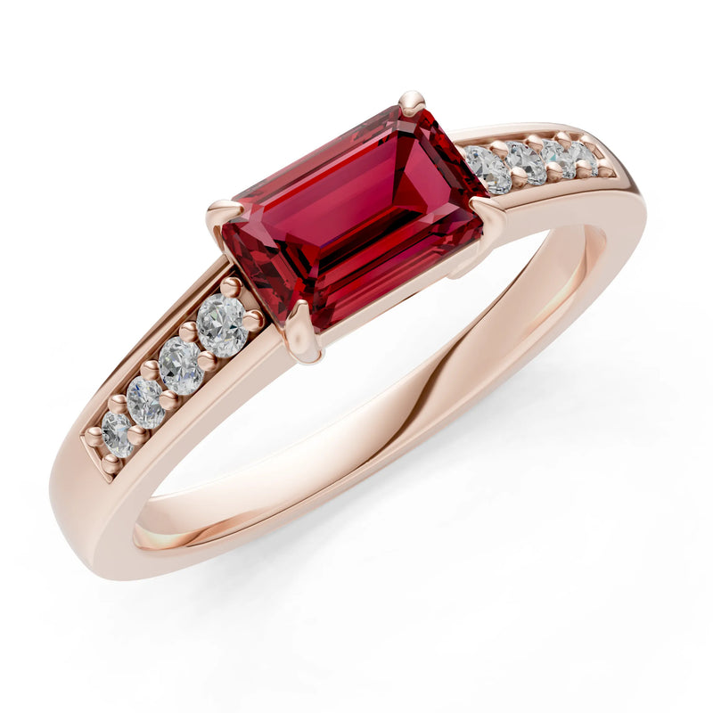 East West Emerald Gemstone Ring with Accents