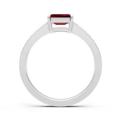 Garnet East West Emerald Cut Gemstone Ring with Accents