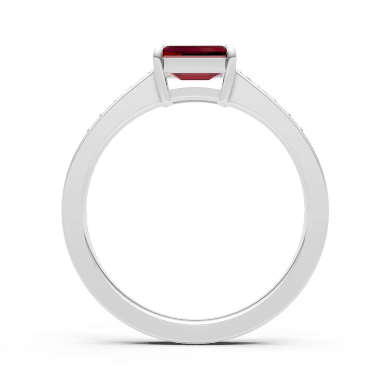 Garnet East West Emerald Cut Gemstone Ring with Accents