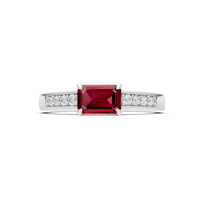 Garnet East West Emerald Cut Gemstone Ring with Accents
