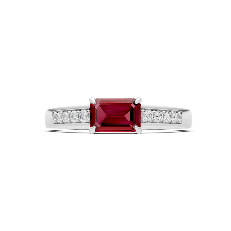 Garnet East West Emerald Cut Gemstone Ring with Accents