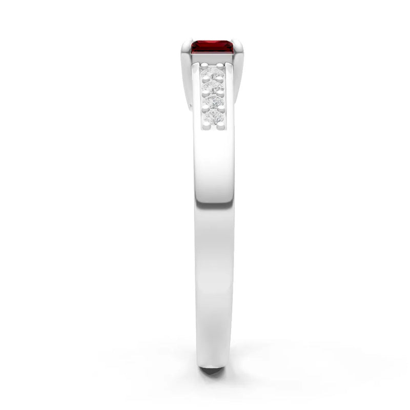 Garnet East West Emerald Cut Gemstone Ring with Accents