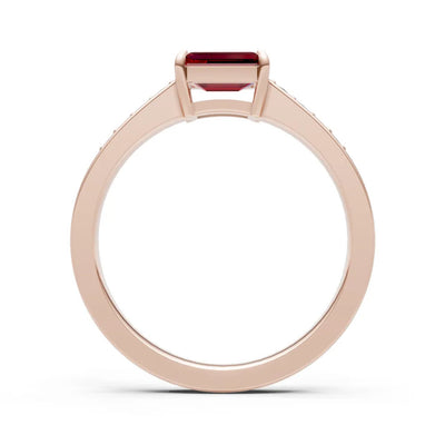 Garnet East West Emerald Cut Gemstone Ring with Accents