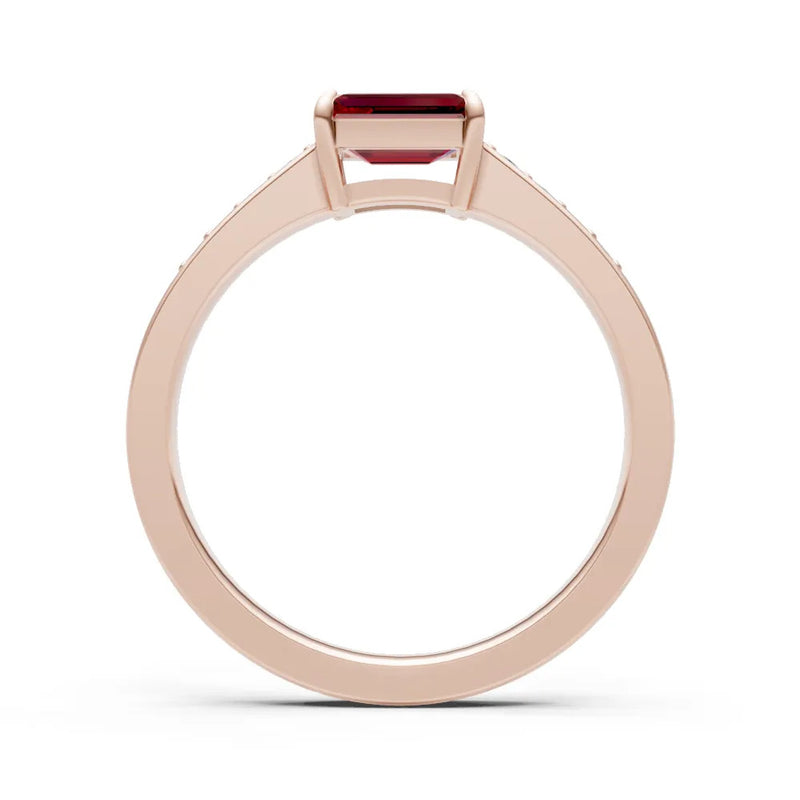 Garnet East West Emerald Cut Gemstone Ring with Accents
