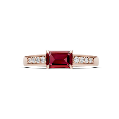Garnet East West Emerald Cut Gemstone Ring with Accents