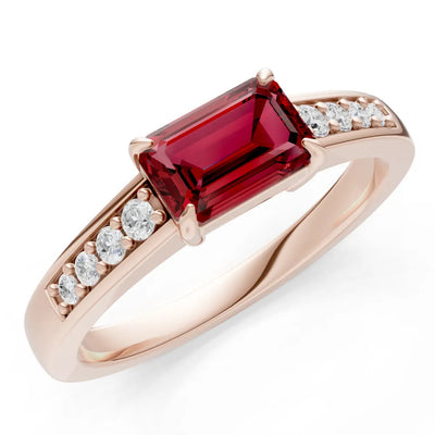 Garnet East West Emerald Cut Gemstone Ring with Accents
