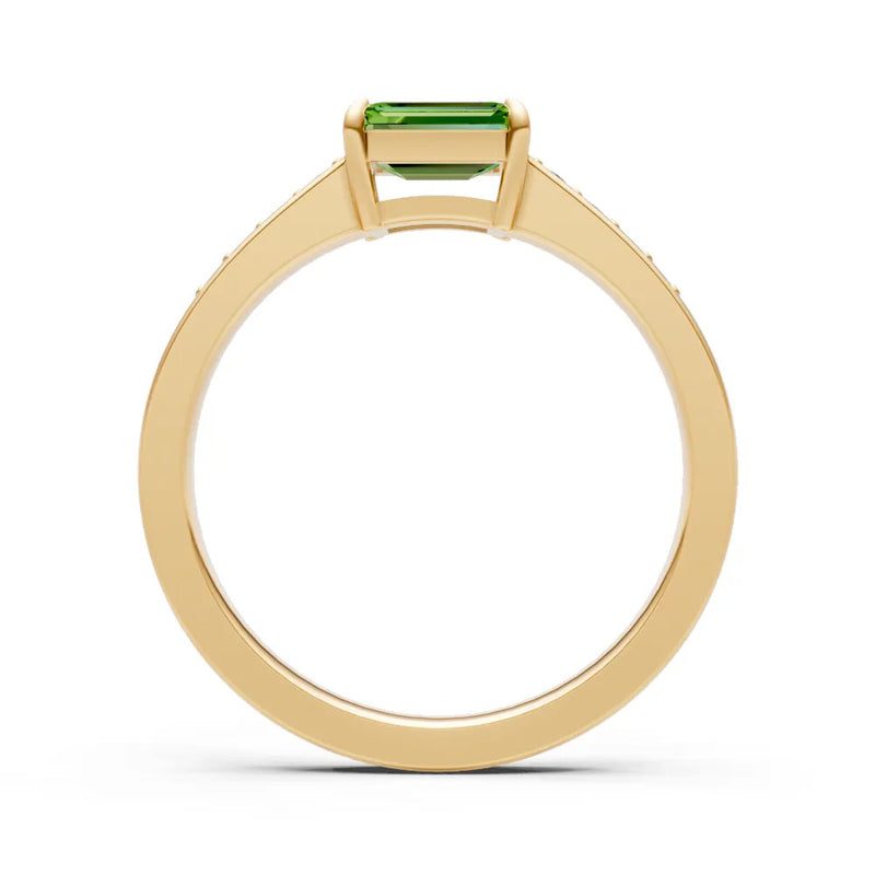 Peridot East West Emerald Cut Gemstone Ring with Accents