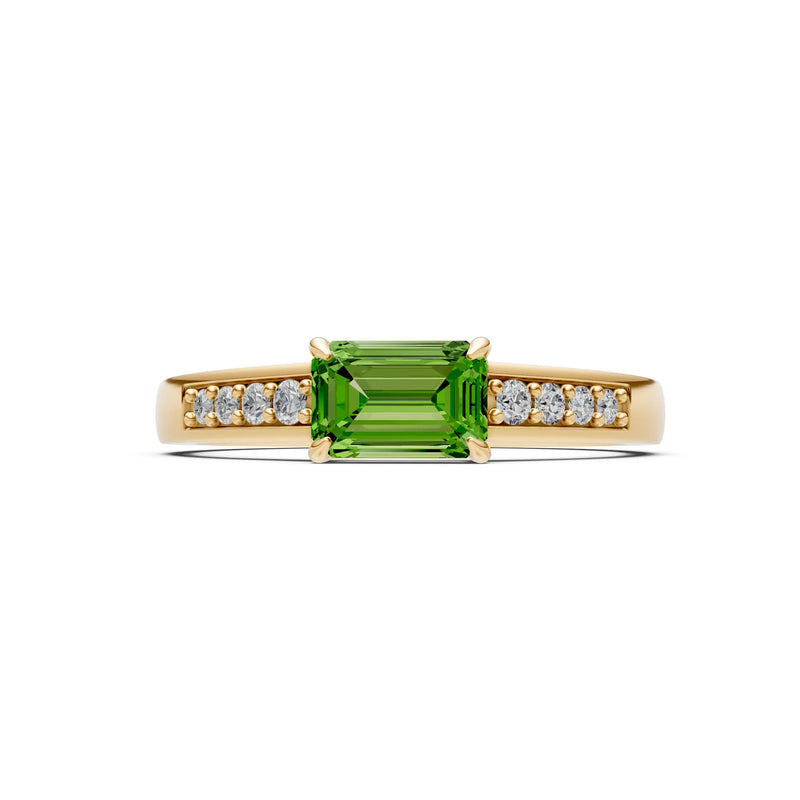 East West Emerald Gemstone Ring with Accents