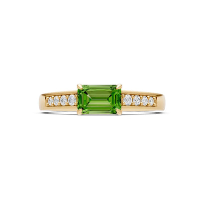 Peridot East West Emerald Cut Gemstone Ring with Accents