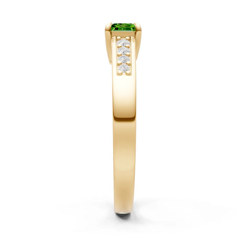 Peridot East West Emerald Cut Gemstone Ring with Accents