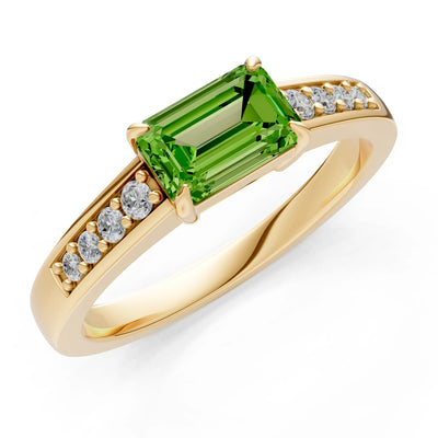 East West Emerald Gemstone Ring with Accents