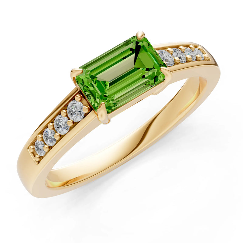 East West Emerald Gemstone Ring with Accents